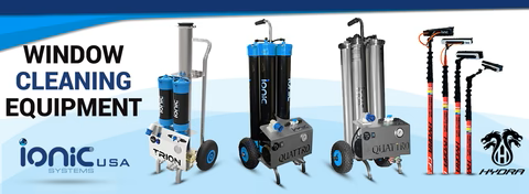 Ionic window cleaning system with sparkling clear glass.