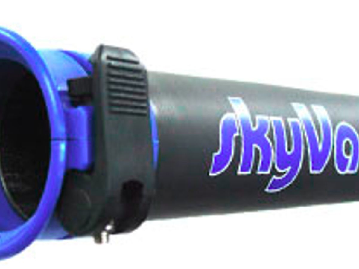 A black and blue vacuum attachment for high-access cleaning.