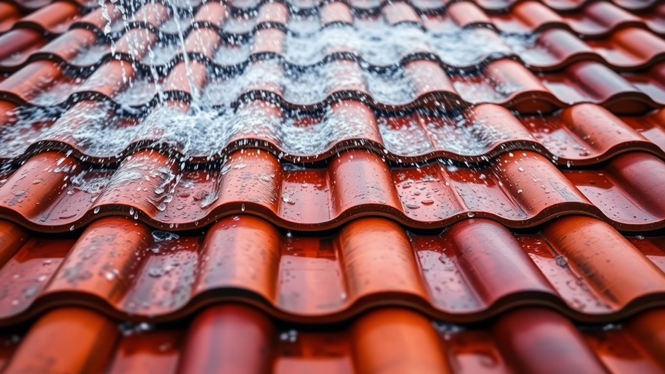 Clean roof tiles after pressure washing.