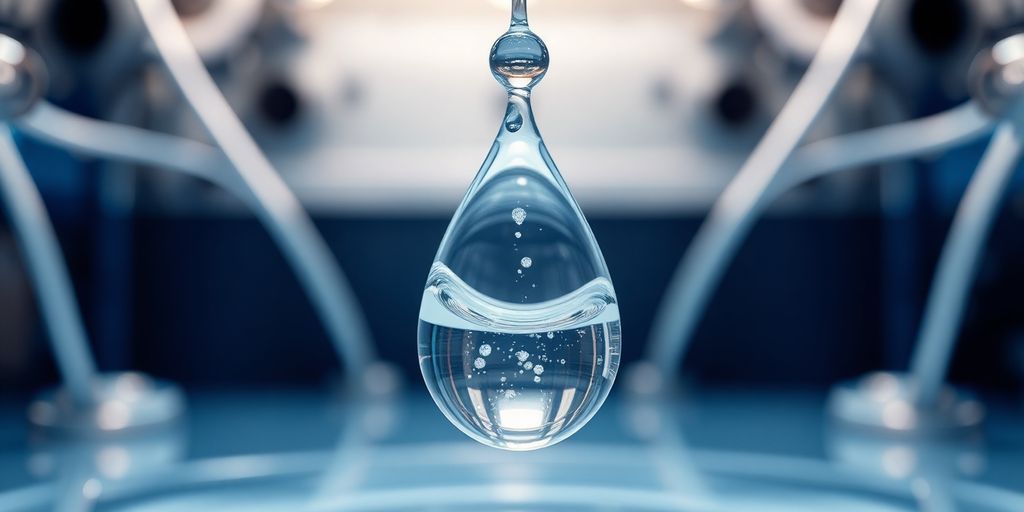 Close-up of a water droplet and ionic cleaning device.