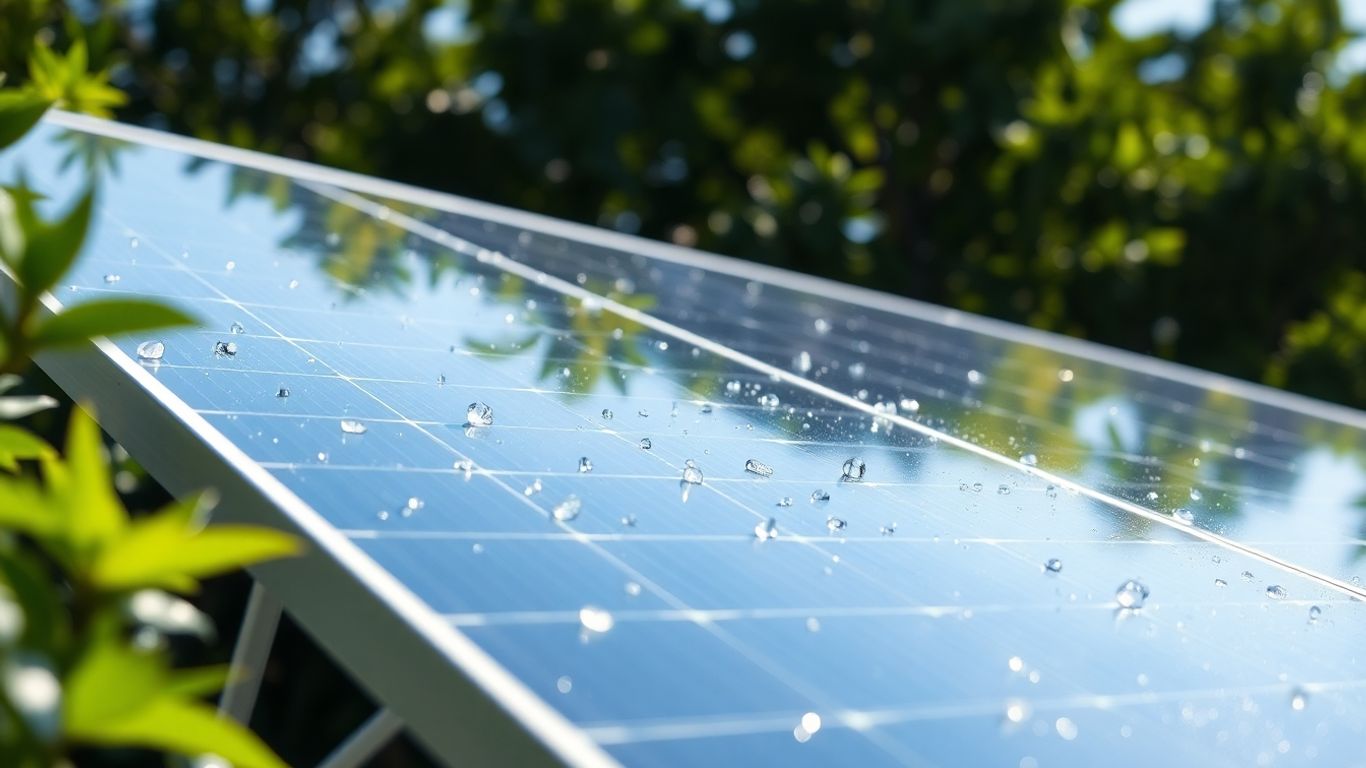 Clean solar panel reflecting bright sunlight.