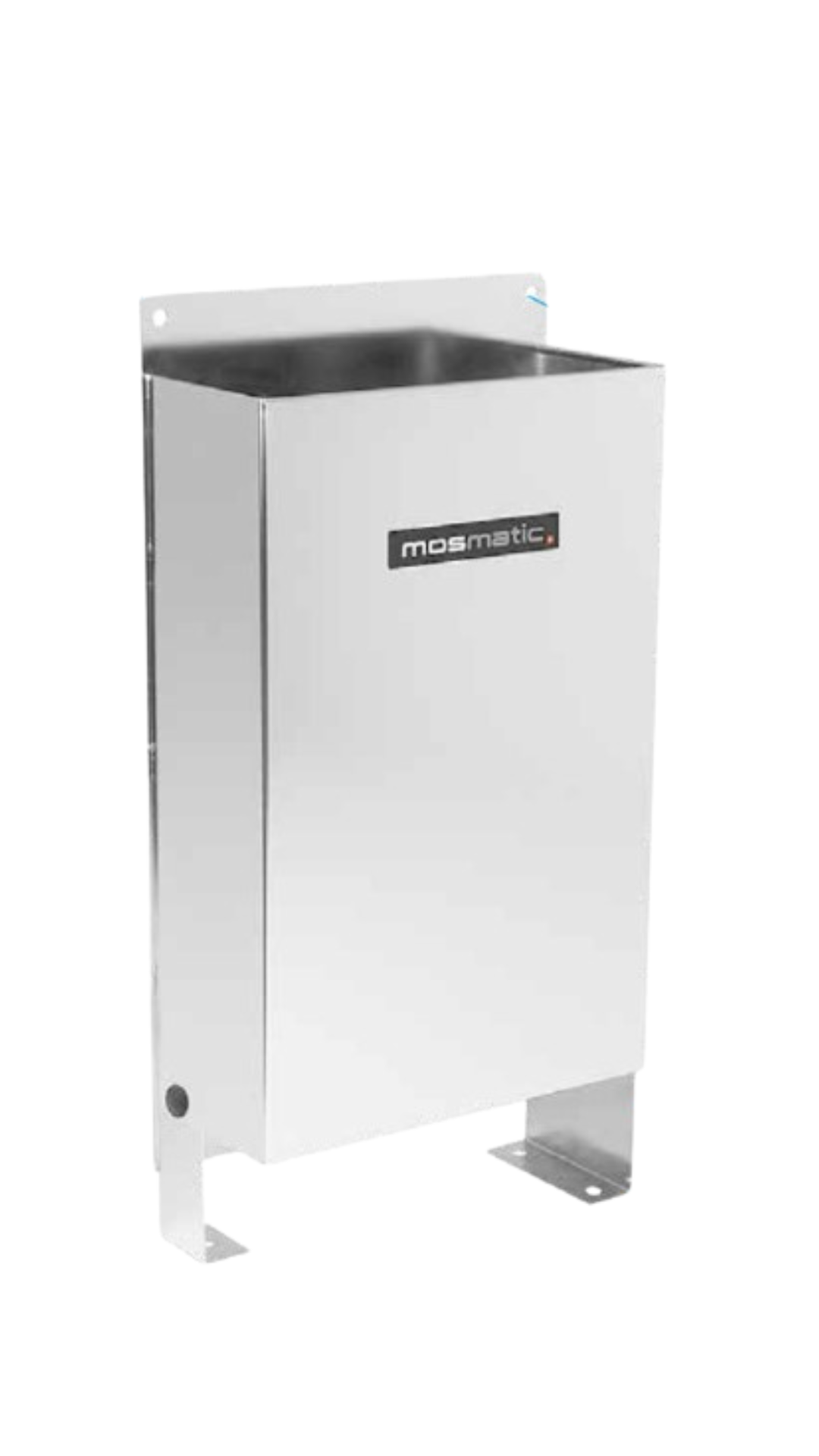 Mosmatic Brush Bucket Wall and Floor Mounted with Overflow - Polished Stainless Steel - 2in Drain Plug with a Connection at the Back - 29.114