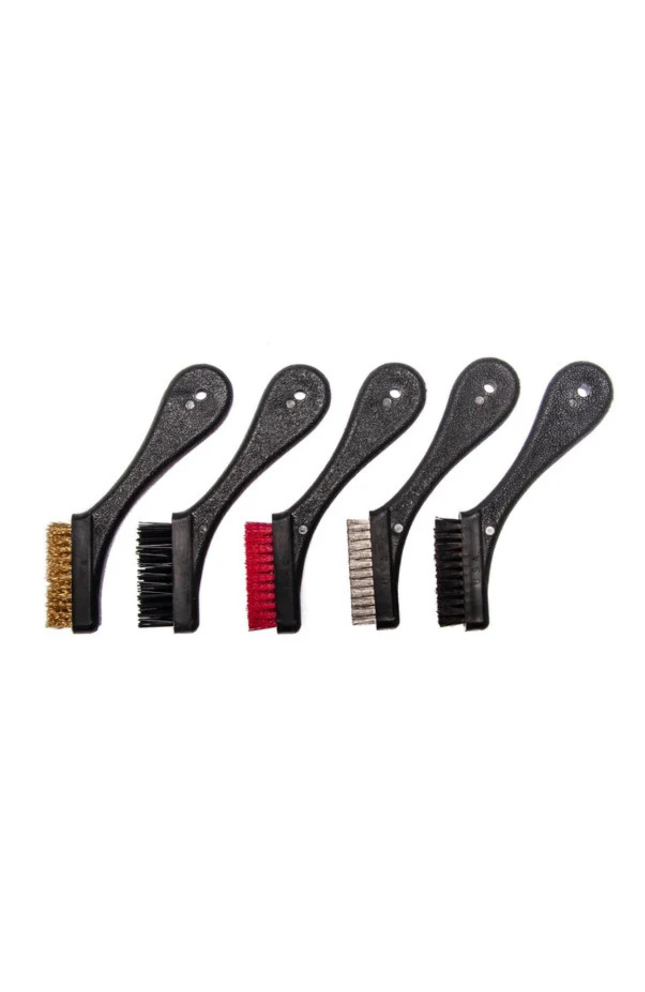 5 Piece Detailing Brush Set AC5SET including brass, nylon, stainless steel, and horse hair brushes for cleaning pads, interiors, rust, and tight upholstery areas.