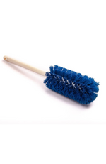 Heavy-duty 3 1/4" OD fitting brush with 16" handle and blue nylon bristles.