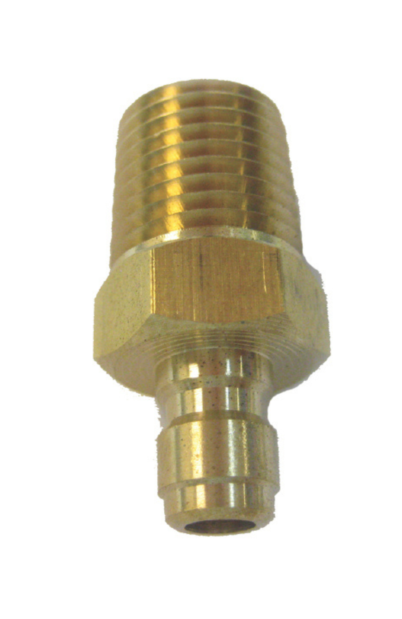 Suttner brass fitting 010000573 with 1/8" Quick Connect Plug x 1/4" MPT threading for high-pressure cleaning applications.