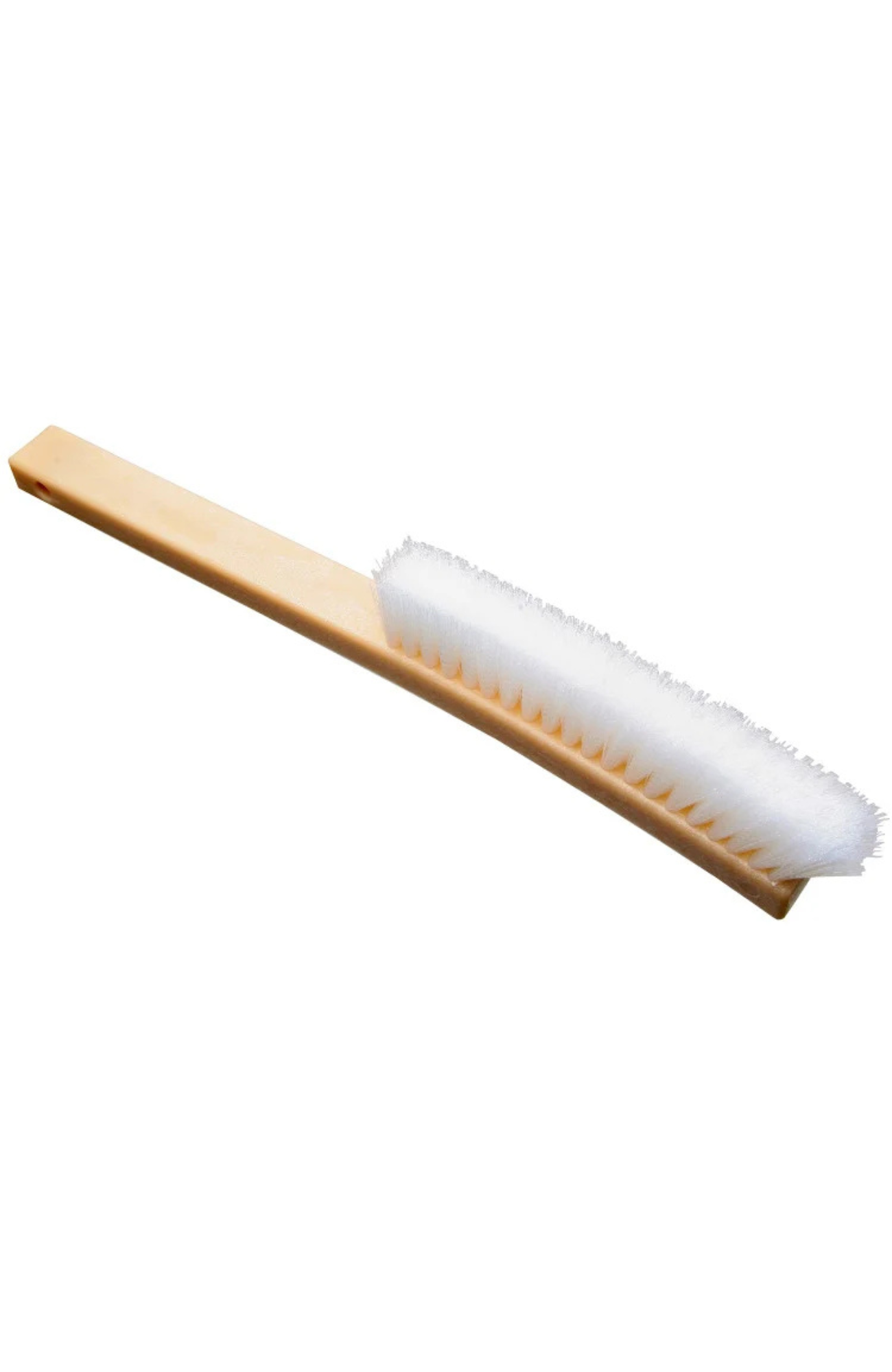 Braun Brush 9417 narrow scrub brush with solid polypropylene curved handle and 1.125" nylon bristles, designed for cleaning machinery and tight spaces.