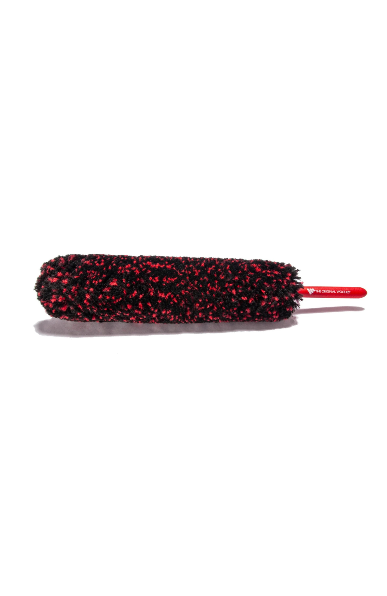 Braun Brush Company Woolie Bully Extra Large 18-inch wheel brush with red anti-slip grip, featuring a dense, ultra-soft black fiber head designed for safe and effective deep wheel cleaning.