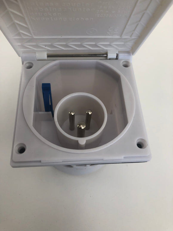 Ionic Systems White Flush Mounted Mains Inlet Open