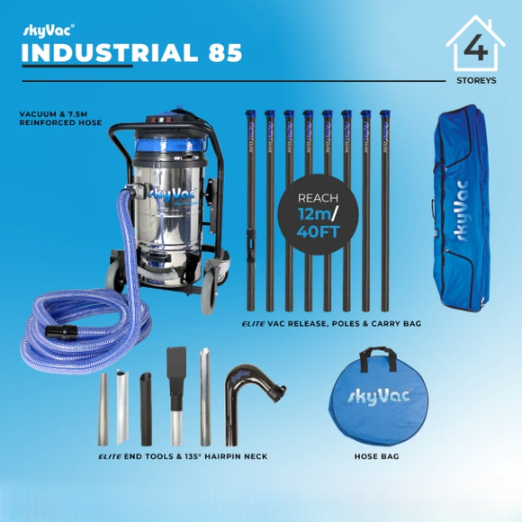 SkyVac 85 Elite Picture 8 Pole Package with Drain Hose and Sieve Basket | Gutter Cleaning System | Feature Image