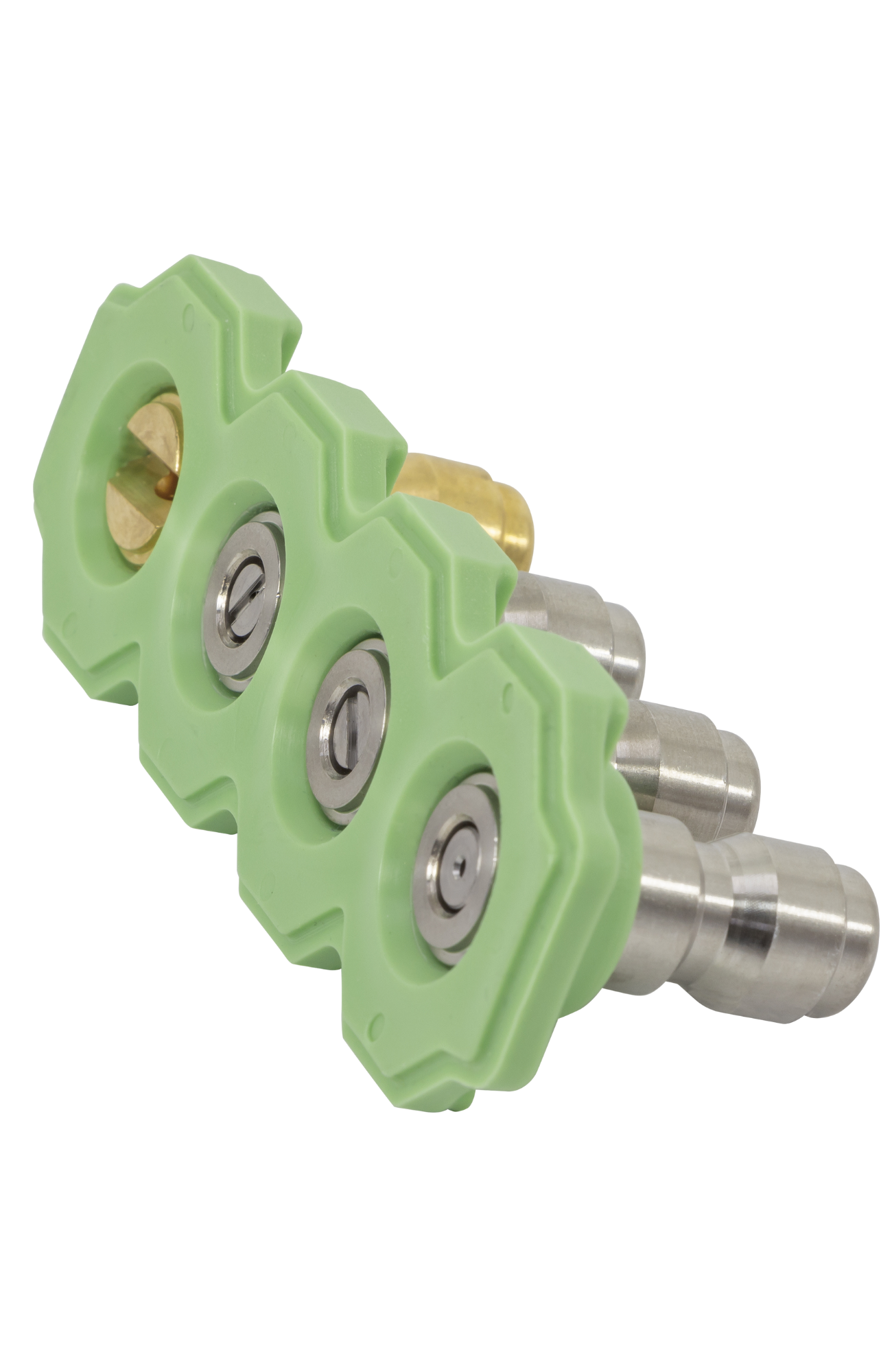 Suttner quick connect nozzle set 125852045, 4.5 orifice, color-coded green, with stainless steel inserts and spray angles from 0° to 40° plus soap.