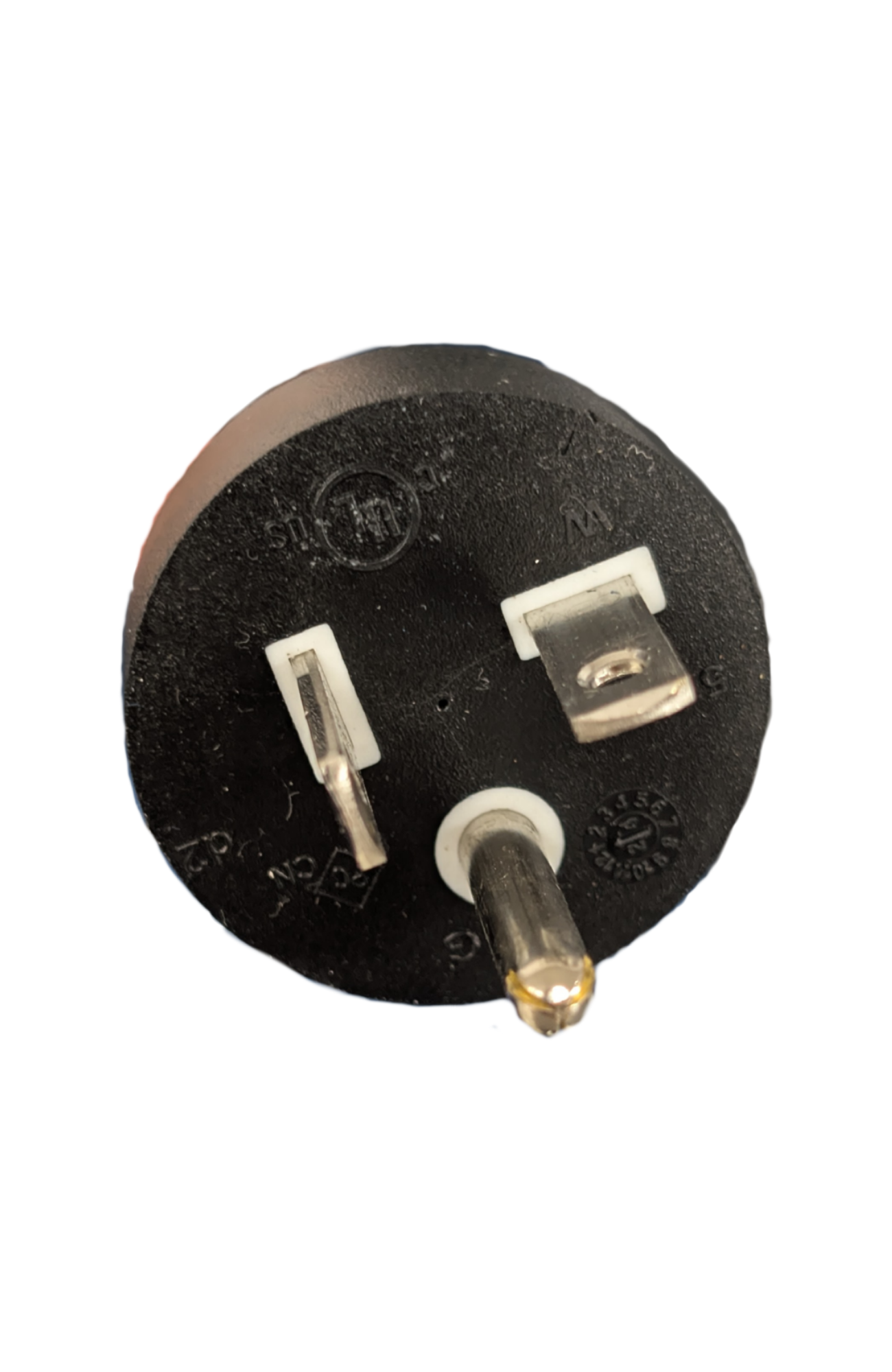 Black electrical plug on a white background