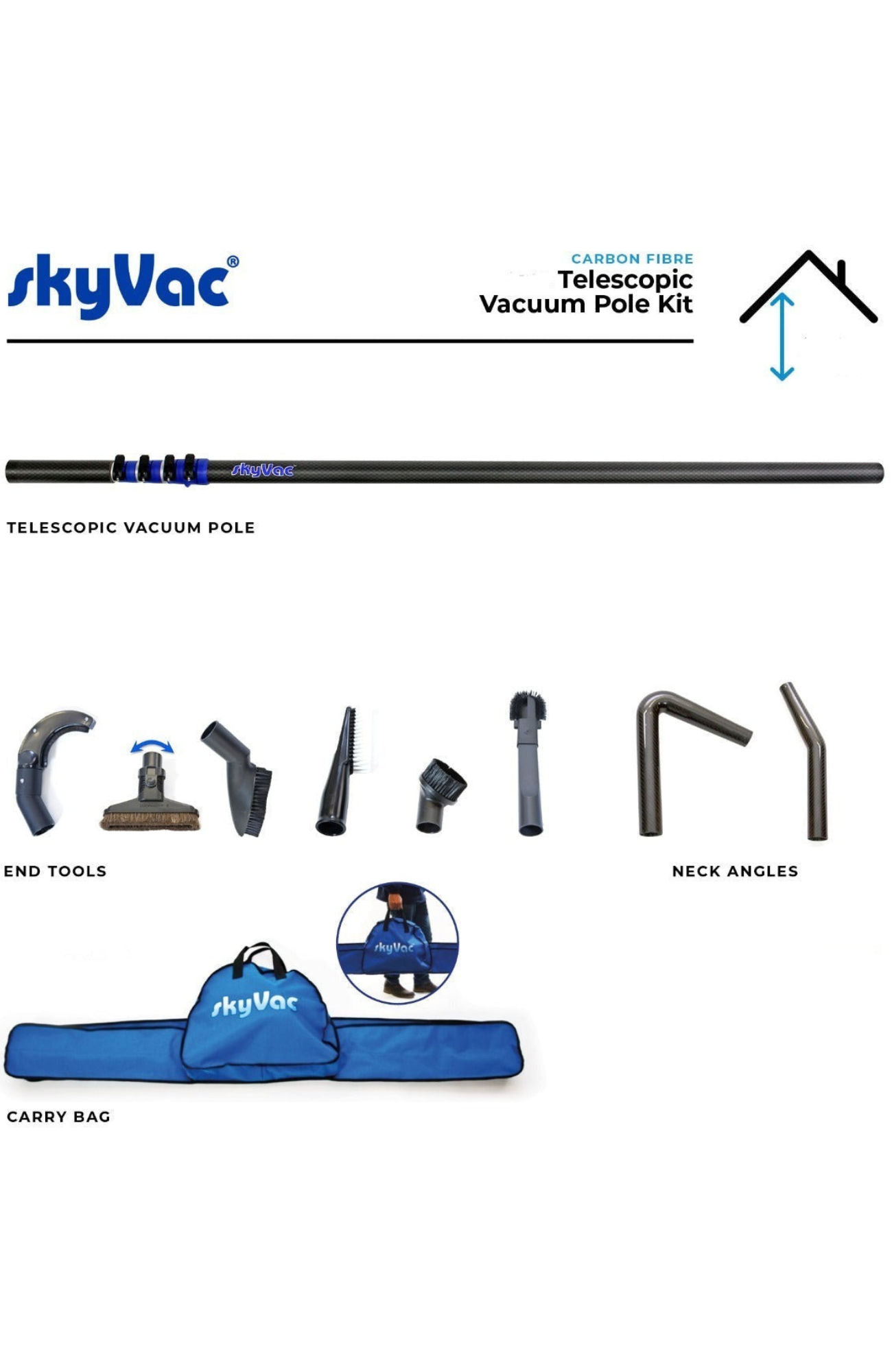 SkyVac®️ Carbon Fiber Telescopic Vacuum Pole for Internal Cleaning (You Choose)