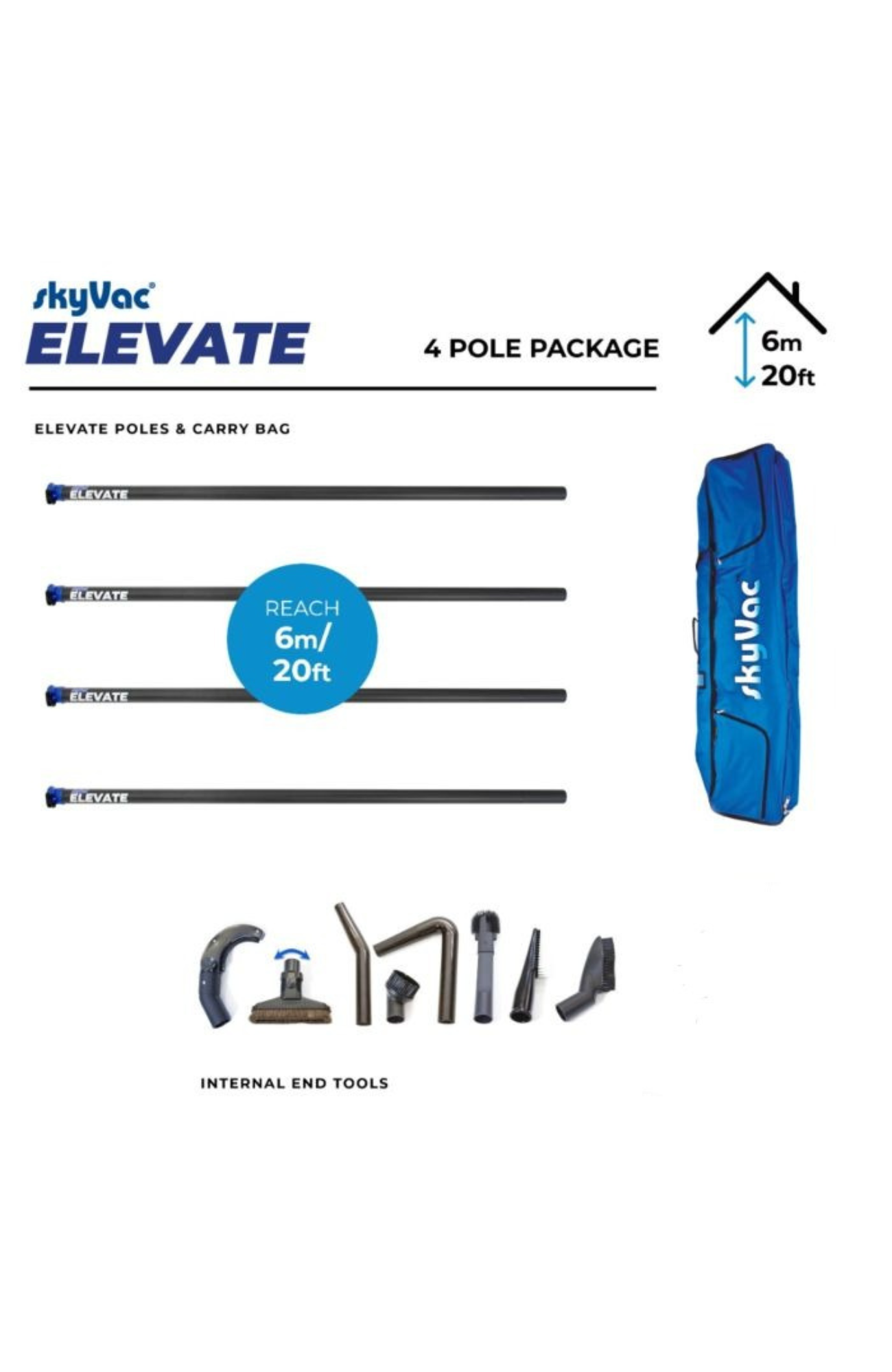 SkyVac® Elevate Clamped Poles Internal Suction 4 Pole Set