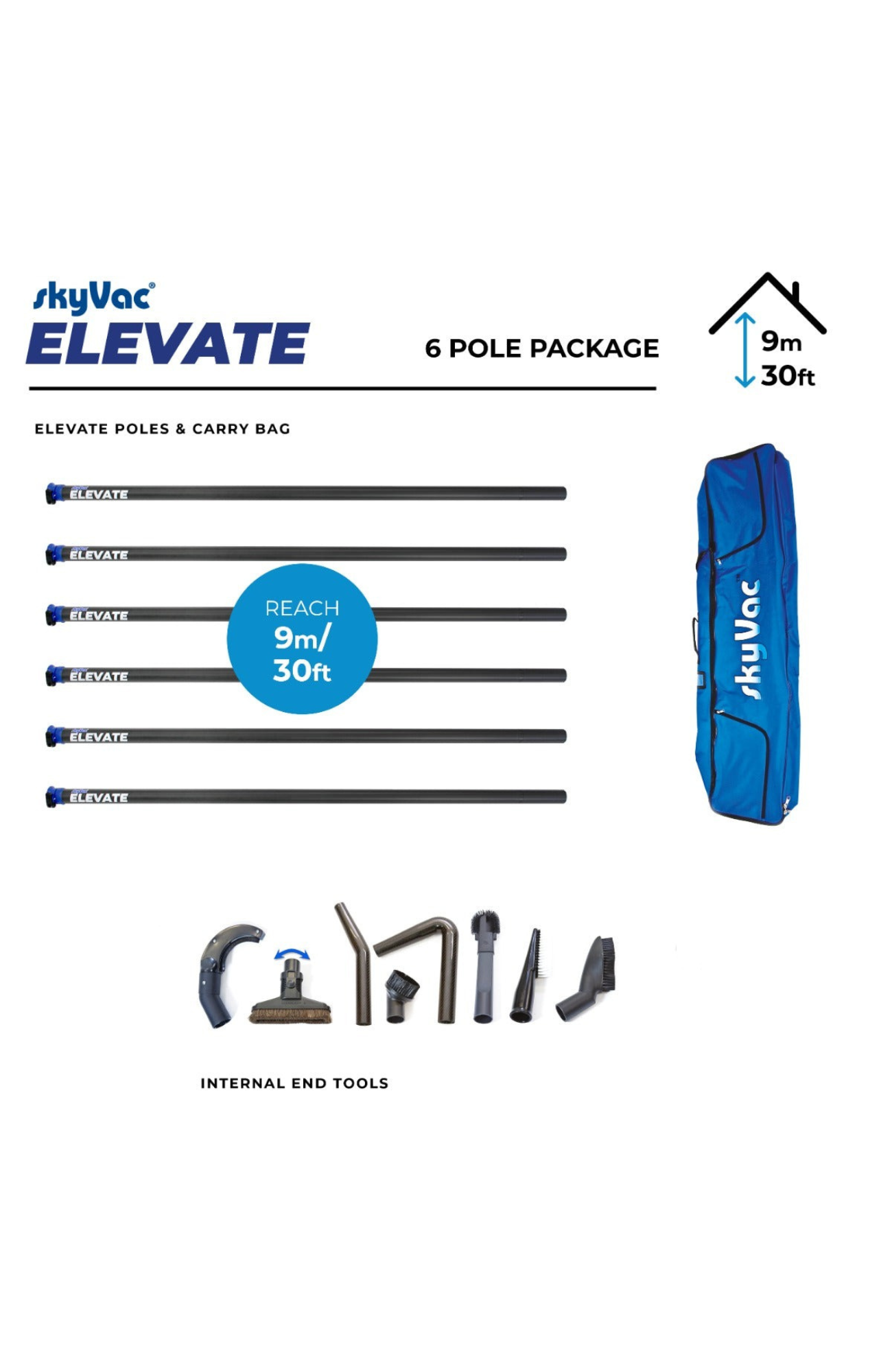 SkyVac® Elevate Clamped Poles Internal Suction 6 Pole Set