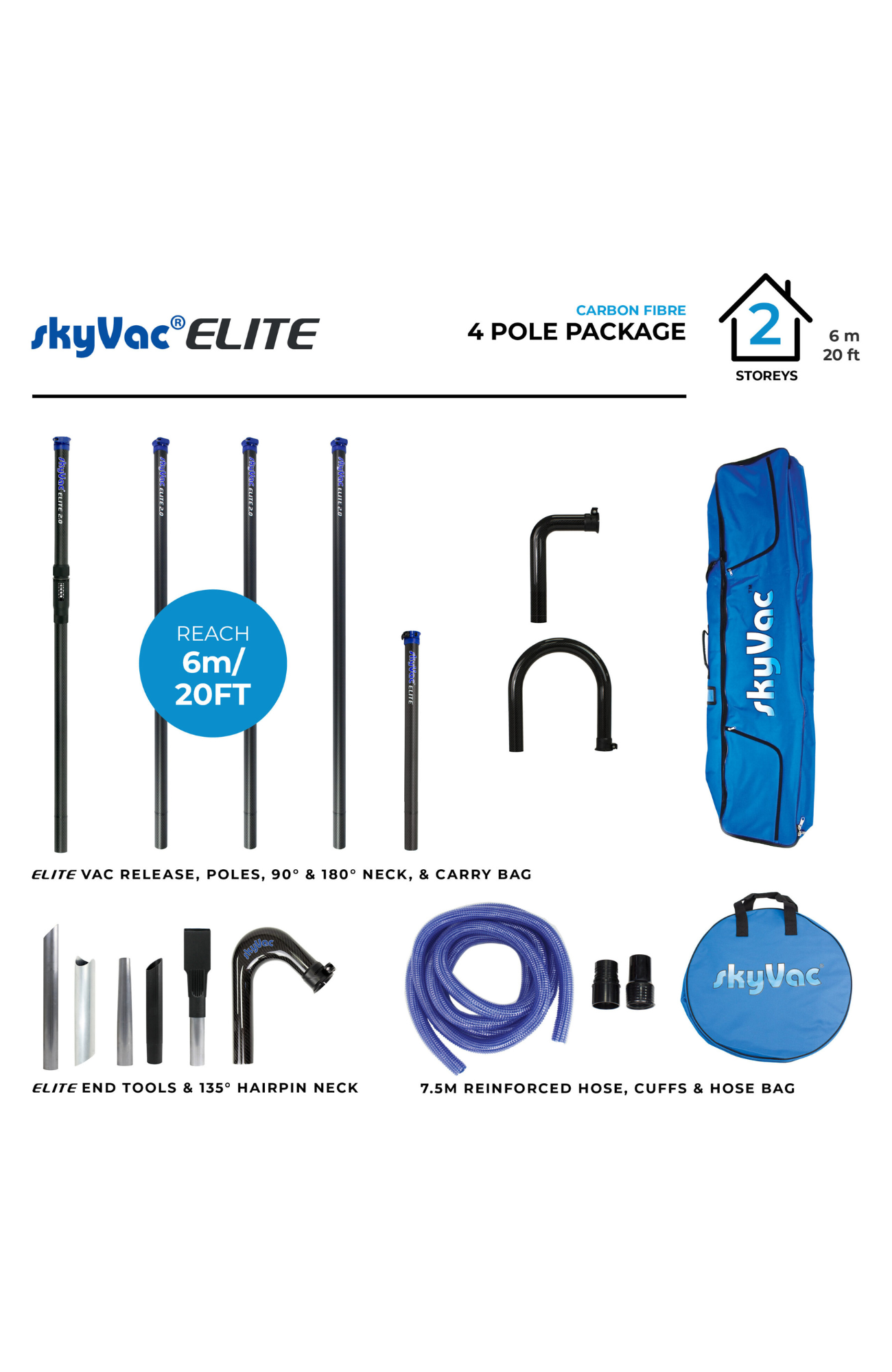SkyVac® Elite Carbon Fiber Pole Advanced 4 Pole Set 