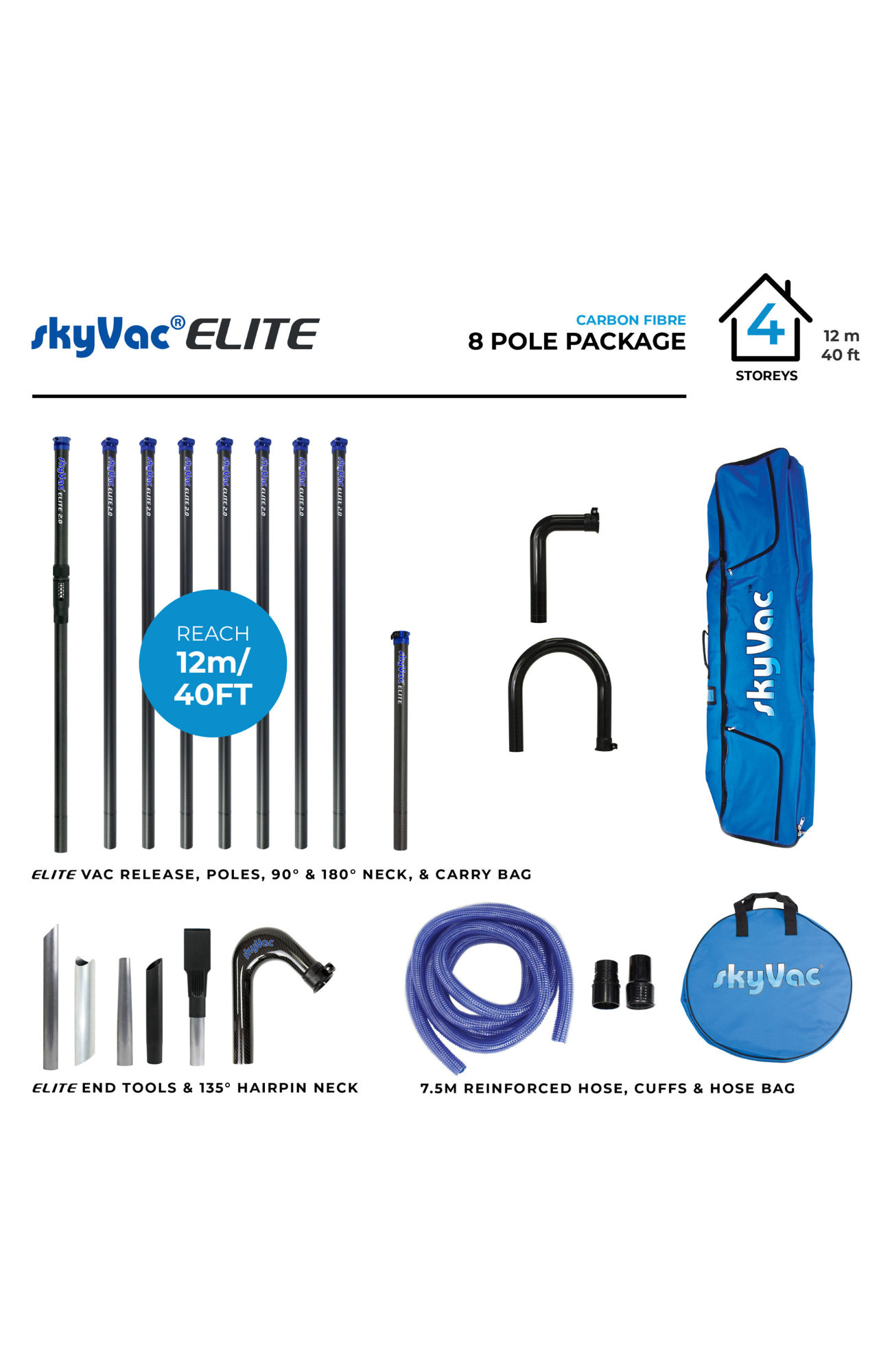 SkyVac® Elite Carbon Fiber Pole Advanced 8 Pole Set 