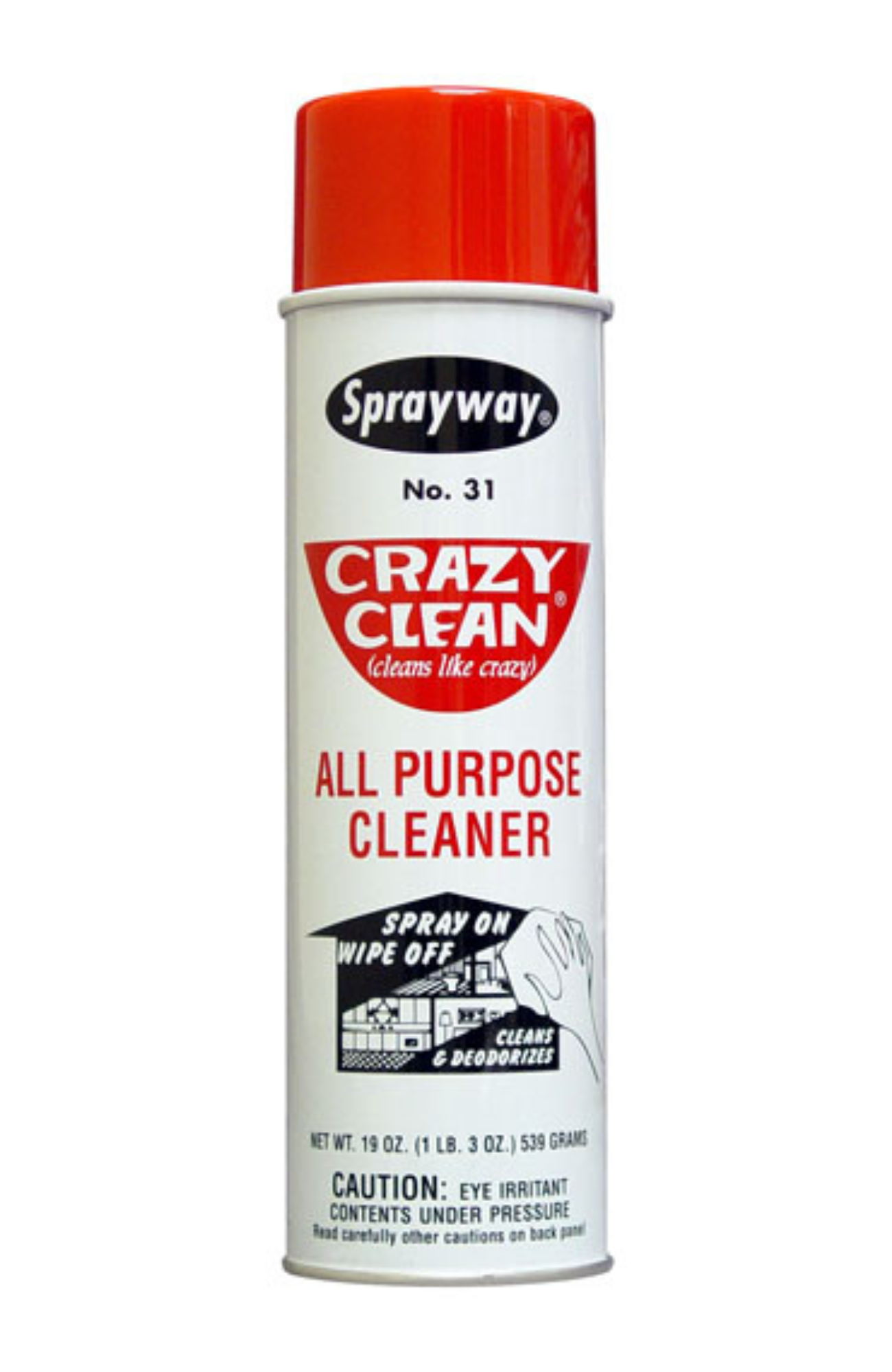 Sprayway SW031 Crazy Clean All Purpose Cleaner 19 oz aerosol can with clinging foam formula, designed for auto, industrial, and household cleaning.