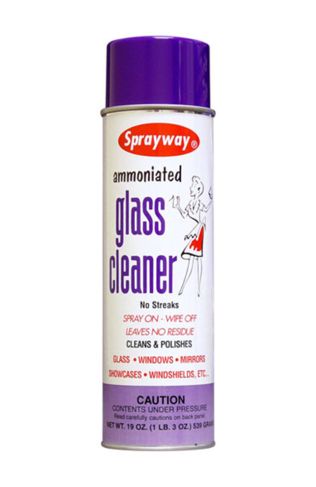 Sprayway SW043 Ammoniated Glass Cleaner 19 oz aerosol can, ammonia-based formula for streak-free cleaning of windows, mirrors, and windshields.