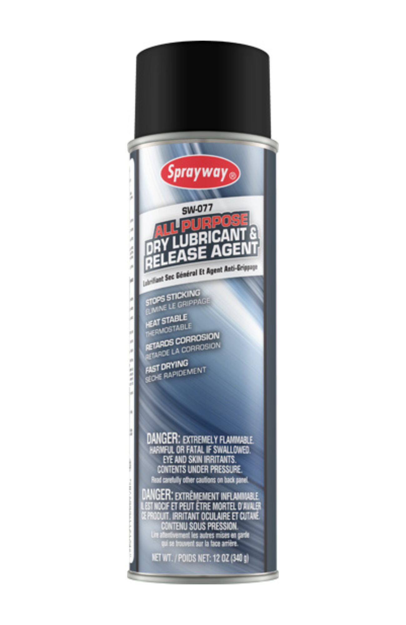 Sprayway SW077 Industrial Silicone Lubricant 20 oz aerosol can, fast-drying dry lubricant and release agent for metal, glass, rubber, and industrial equipment.