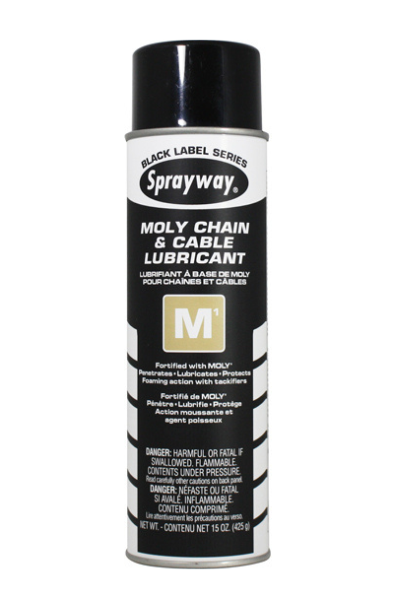 Sprayway SW291 M1 Moly Chain & Cable Lubricant 20 oz aerosol can, 15 oz net weight, fortified with Moly for deep penetration, lubrication, and rust protection