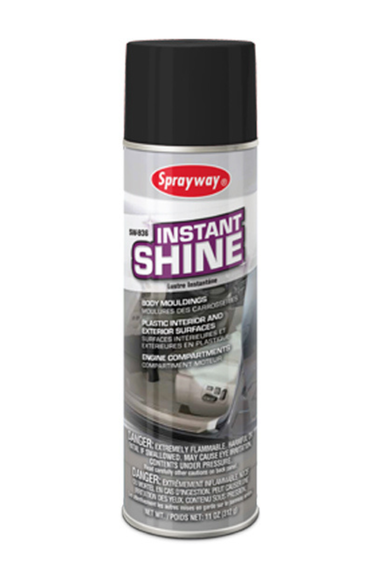 Sprayway SW936 Instant Shine 20 oz aerosol can, 11 oz net weight, silicone-based formula for restoring vinyl, body moldings, engine compartments, and plastic surfaces.