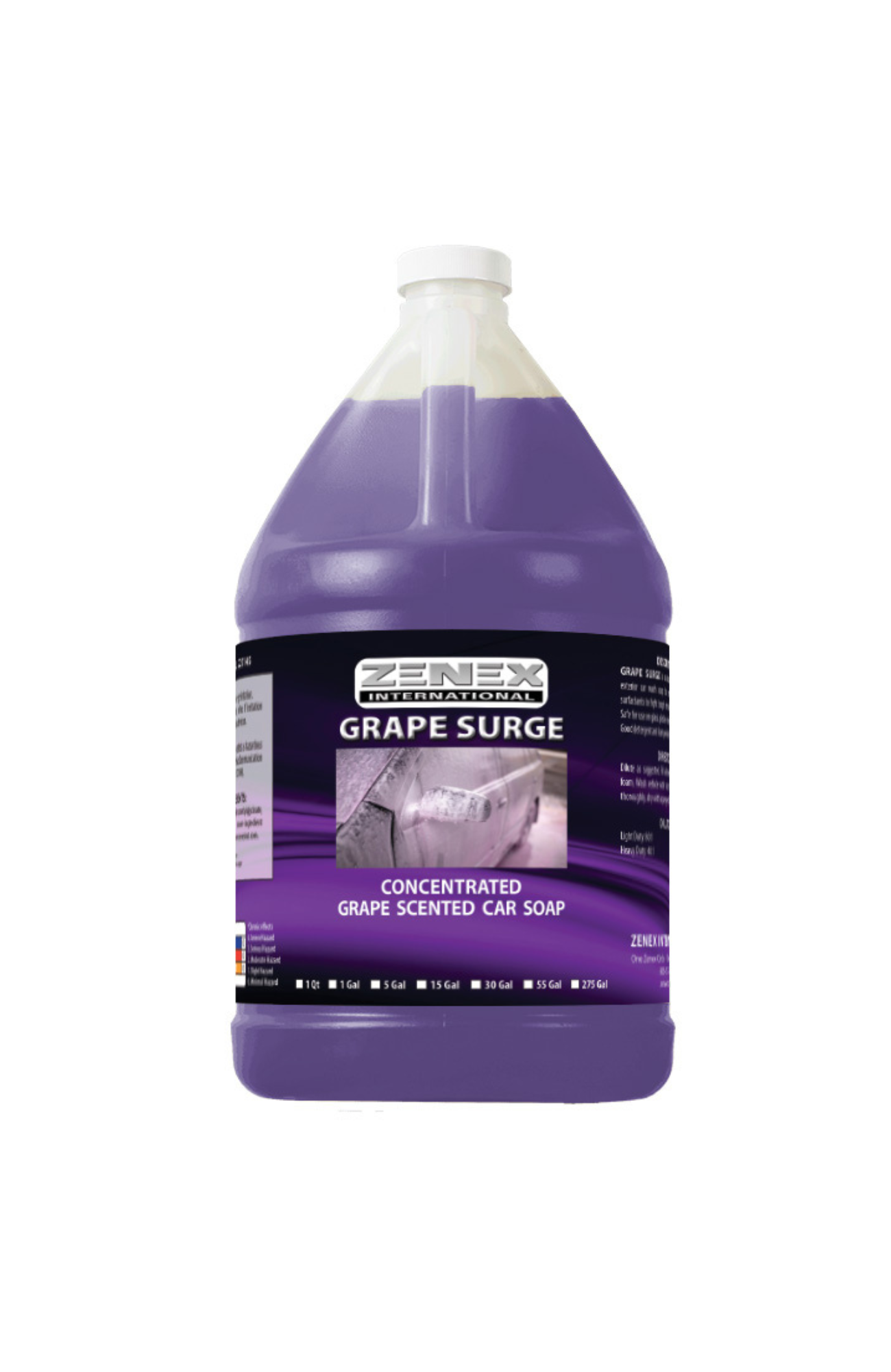 Zenex 225145 Grape Surge Car Soap quart container, high-foaming grape-scented concentrate safe for glass, chrome, rubber, and plastic surfaces, delivering streak-free exterior shine.