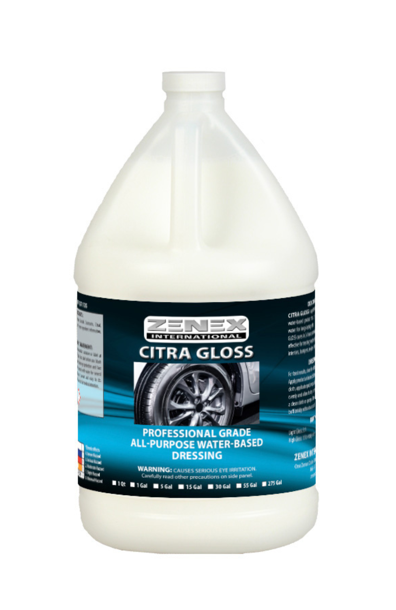 Zenex 351135 Citra Gloss water-based professional dressing, quart container with citrus fragrance, safe for tires, rubber, vinyl, and plastic, providing 30+ days of protection.