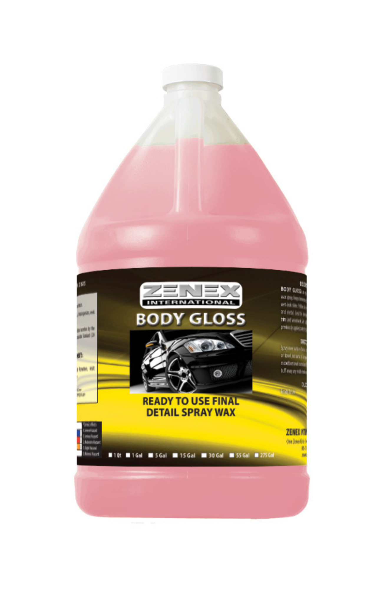Zenex 351615 Body Gloss Final Detail Spray Wax quart bottle, ready-to-use high-gloss formula that removes dust and smudges while polishing paint, chrome, glass, plastic, and trim.