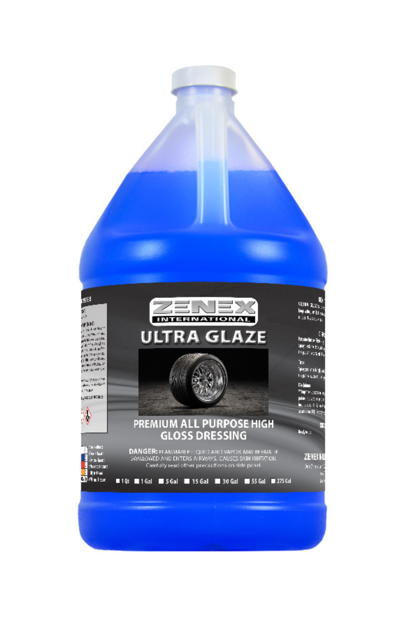 Zenex 358135 Ultra Glaze Tire Dressing quart container, premium solvent-based high-gloss dressing with watermelon fragrance for tires, rubber, vinyl, and bumpers.