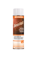Zenex 490605 ZenaVolt Battery Terminal Cleaner, 20 oz. aerosol can with color indicator formula that turns red in acid, yellow when neutral, improving battery life and preventing corrosion.