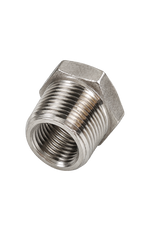 Single 304 stainless steel reducer hex bushing, 3/4 inch NPT male to 3/8 inch NPT female