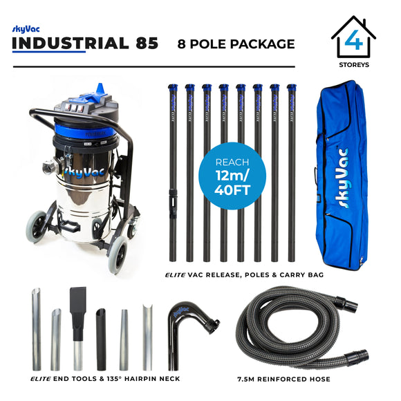 SkyVac 85 Elite Industrial Gutter Cleaning Vacuum System with Carbon Fiber Poles