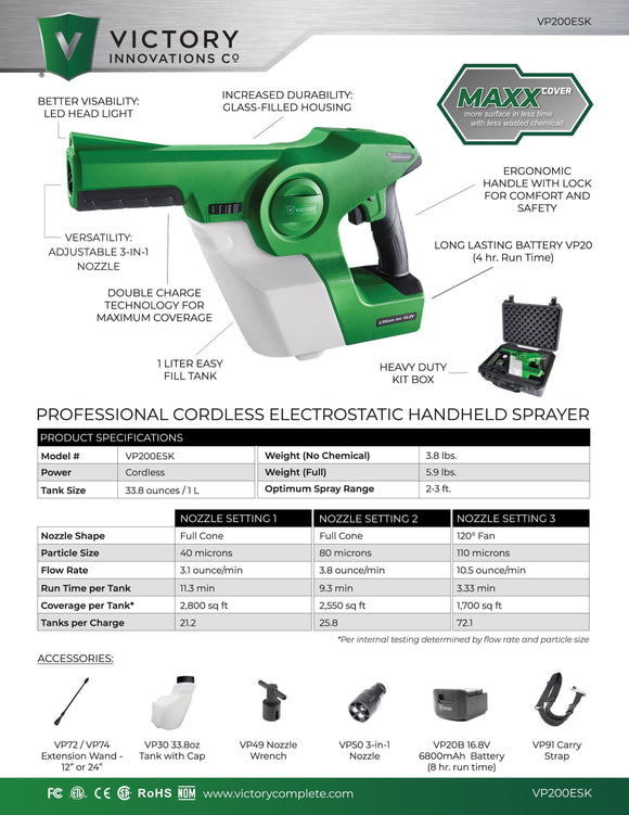 Victory Electrostatic Cordless Handheld Sprayer VP200ESK (In-Stock)